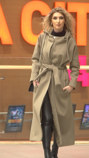 Women's Spring Coat/Neoprene Dark Beige Coat/Large Sizes/Long Coat With Hood and Zipper/Extravagant Women's Coat