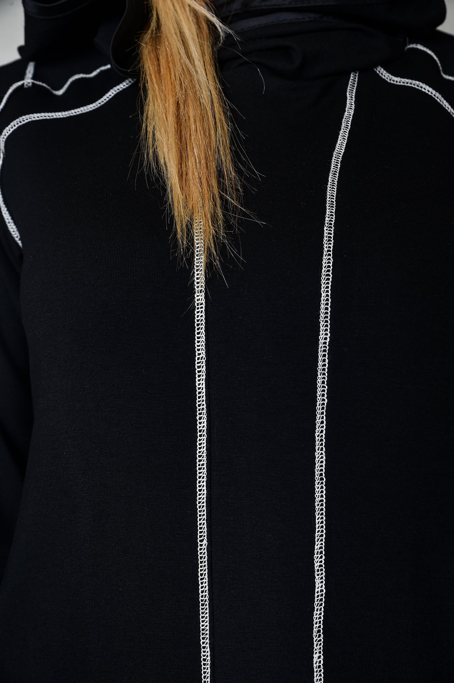 Black Soft Fabric Tunic Featuring White Details