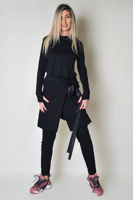 Black Drop-Crotch Women Pants