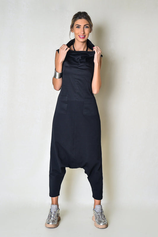 Black Women Drop-Crotch Jumpsuit, Harem Style