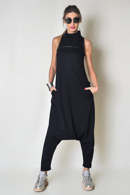 Black Drop-Crotch Women Jumpsuit