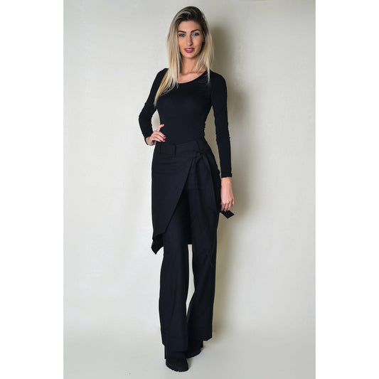 Black Straight Women Trousers with Cape Skirt