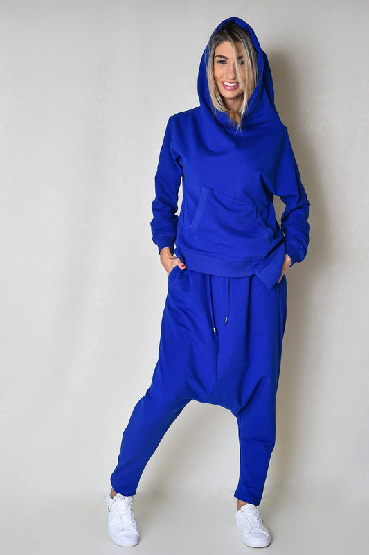 Blue Women Hoodie with Kangaroo Pocket