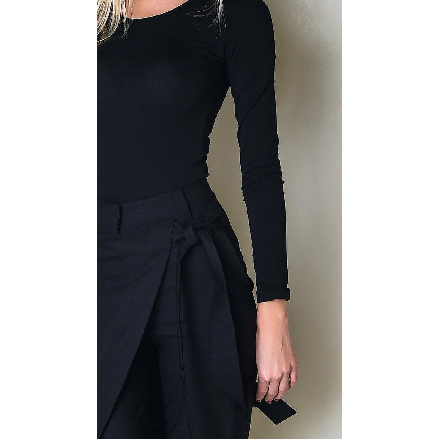 Black Straight Women Trousers with Cape Skirt