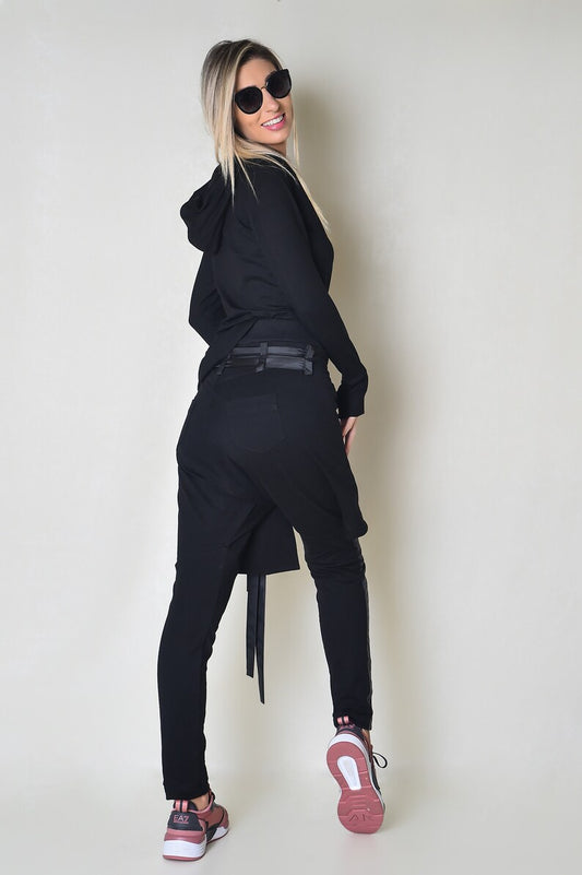 Black Drop-Crotch Women Pants