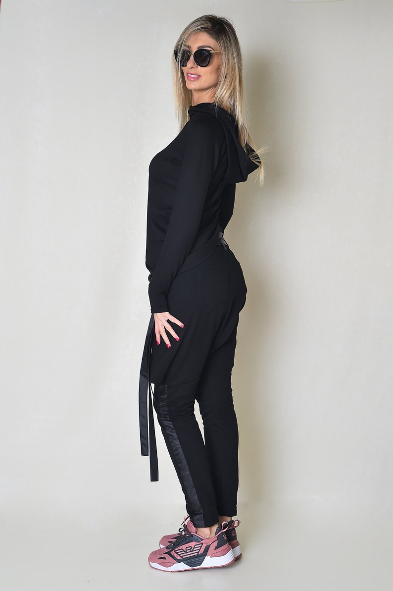 Black Drop-Crotch Women Pants