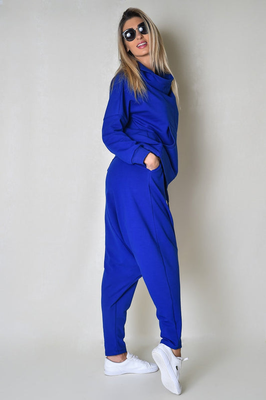 Blue Women Drop-Crotch Pants, Harem Style