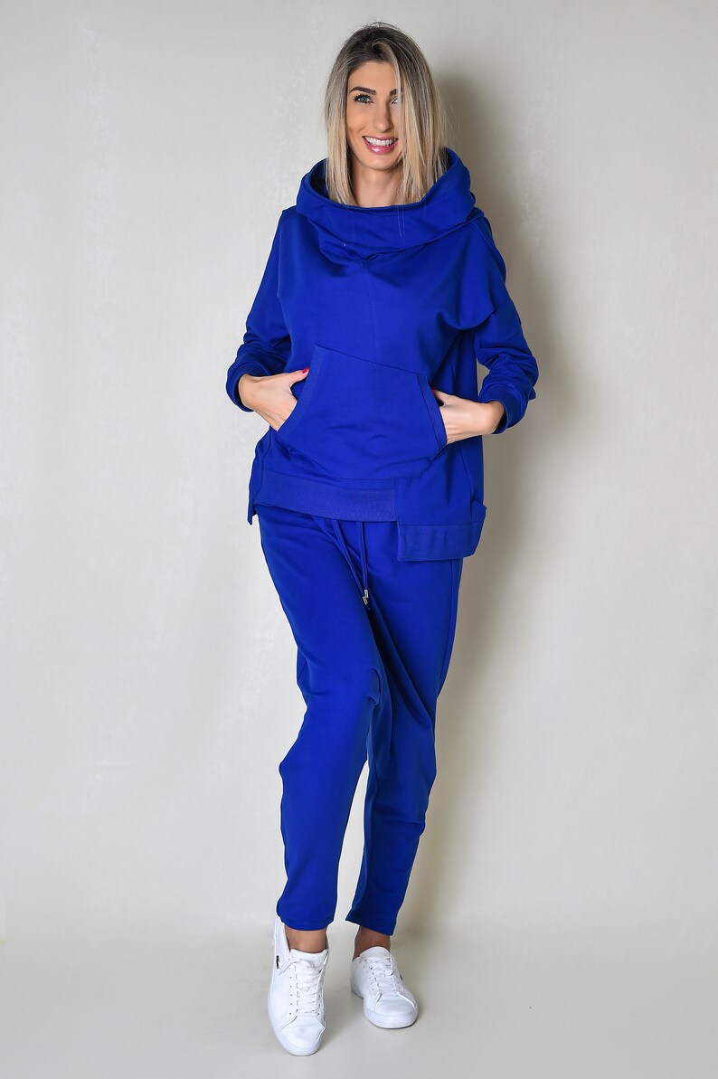 Blue Women Hoodie with Kangaroo Pocket