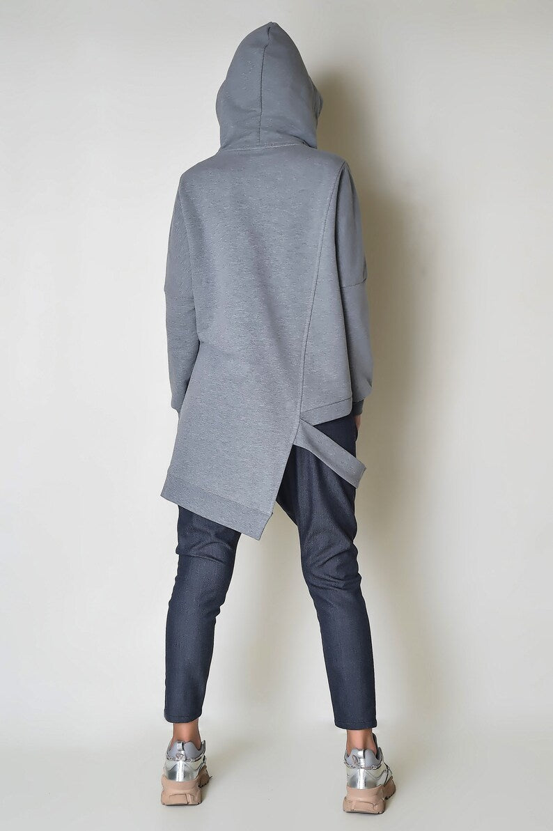 Grey Women Hoodie with an Asymmetric Construction