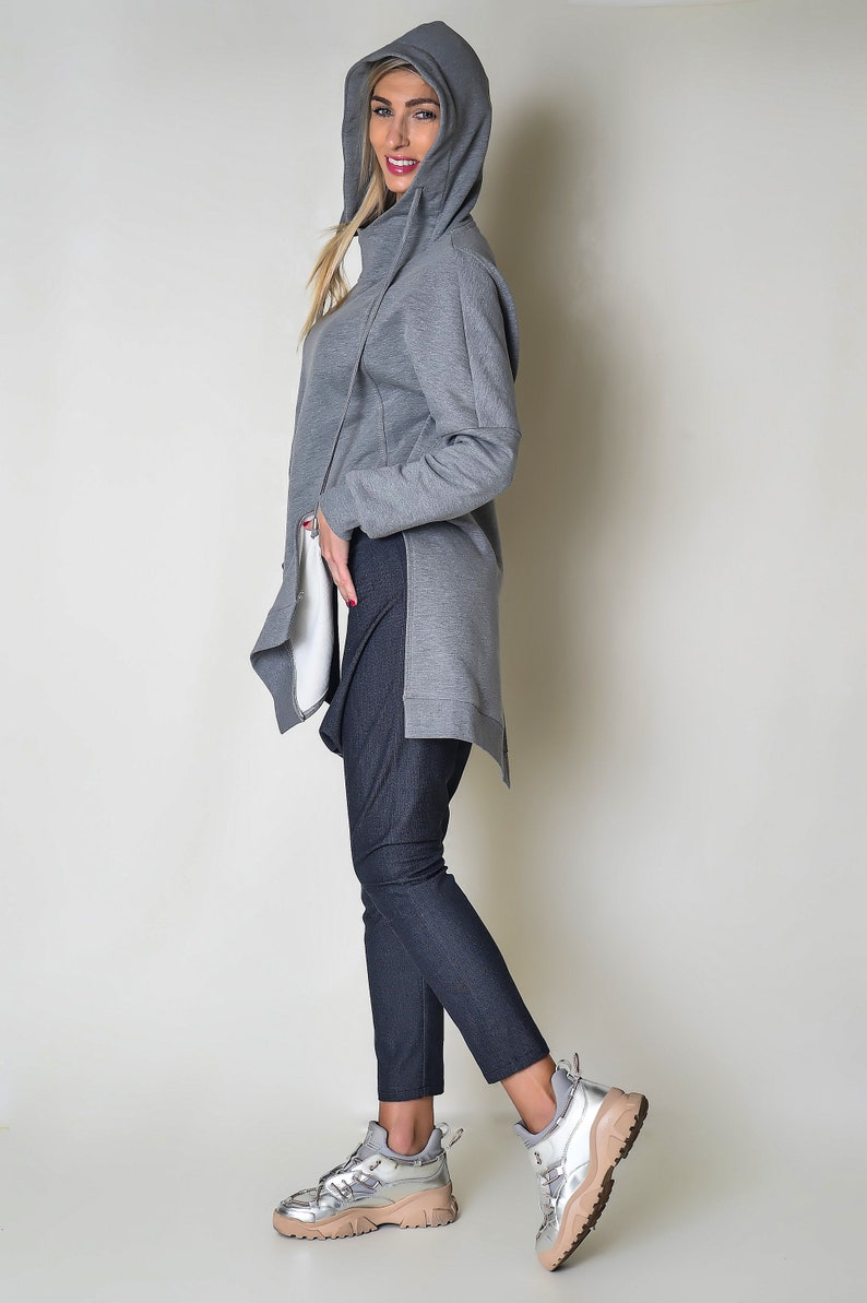 Grey Women Hoodie with an Asymmetric Construction