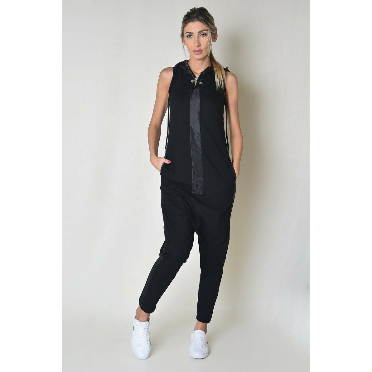 Black Women Drop-Crotch Jumpsuit