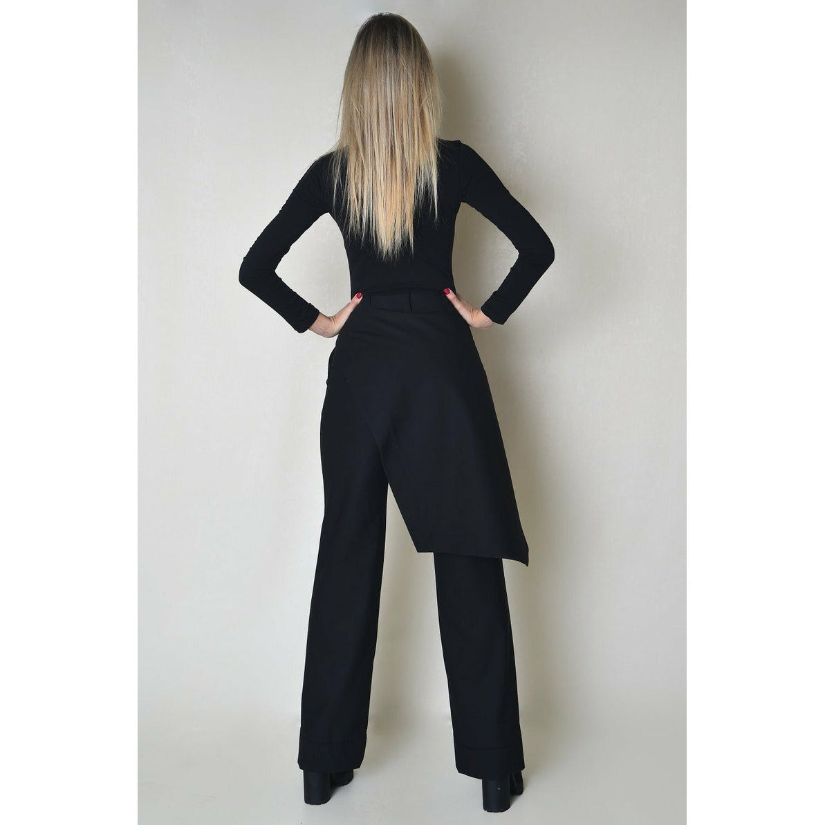 Black Straight Women Trousers with Cape Skirt